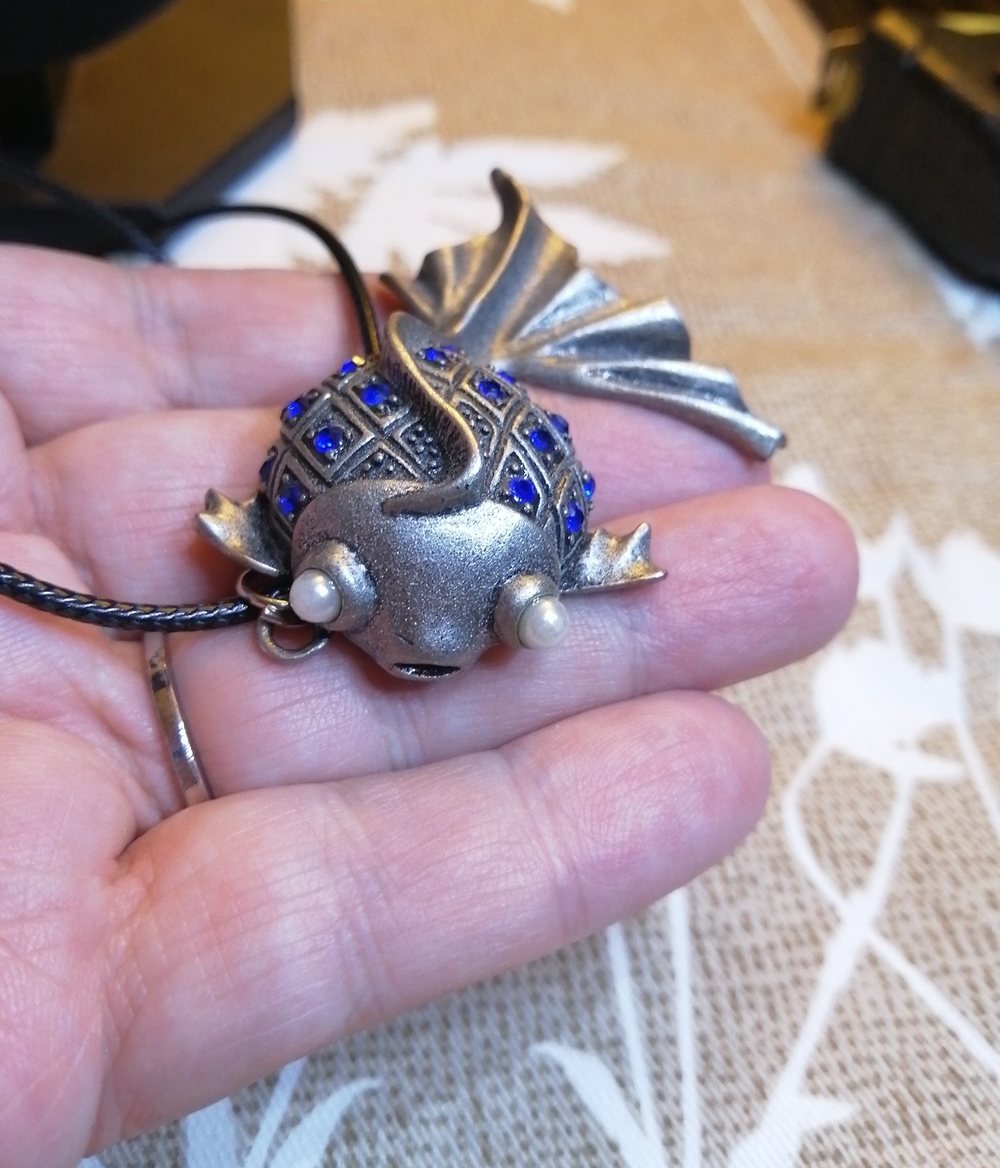 Vintage Whimsical Fish Pendant With Blue Crystals Necklace